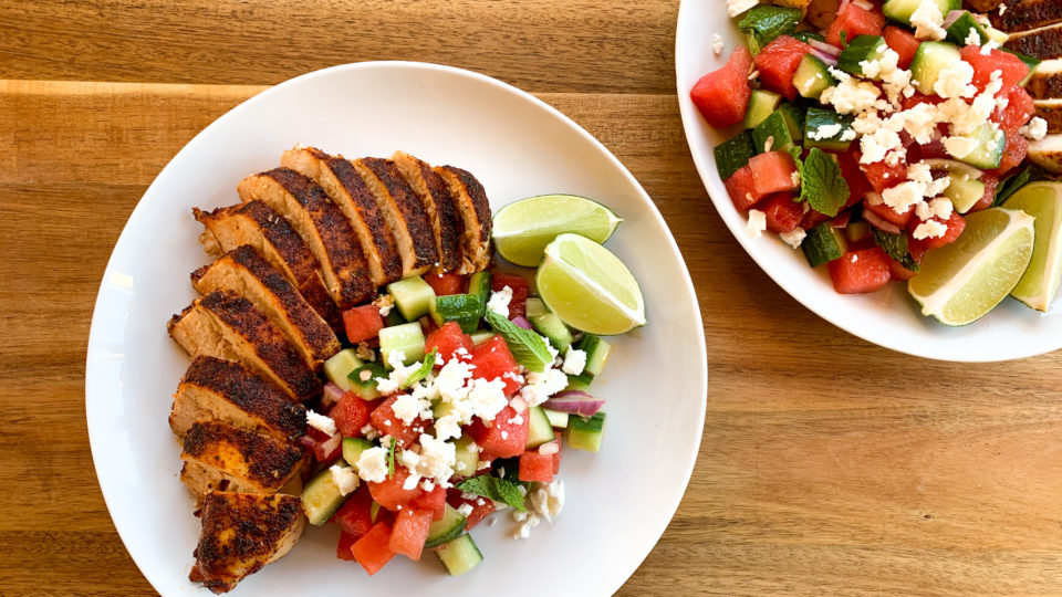 Watermelon & Feta Salad with Kickin’ Chicken