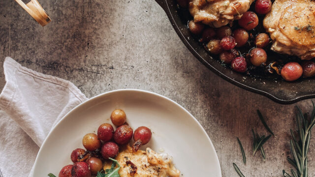 Herbed Chicken Thighs with Roasted Grapes
