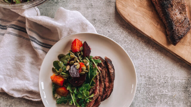 Pan-Seared Flank Steak with Beet and Arugula Salad