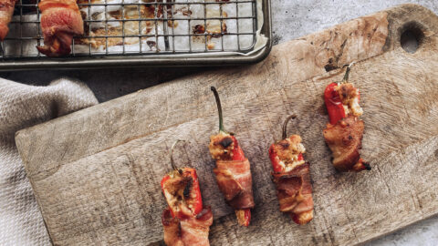 Bacon Wrapped Date and Feta Stuffed Mini Peppers