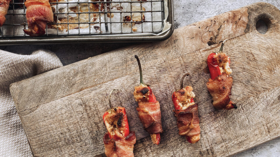 Bacon Wrapped Date and Feta Stuffed Mini Peppers