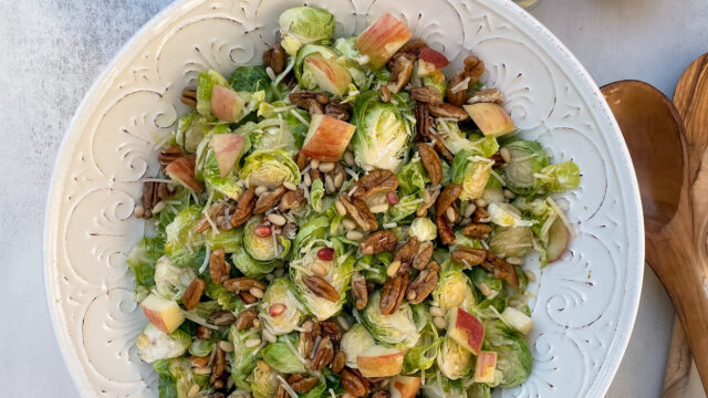 Shaved Brussels Sprout Salad with Mustard Maple Dressing