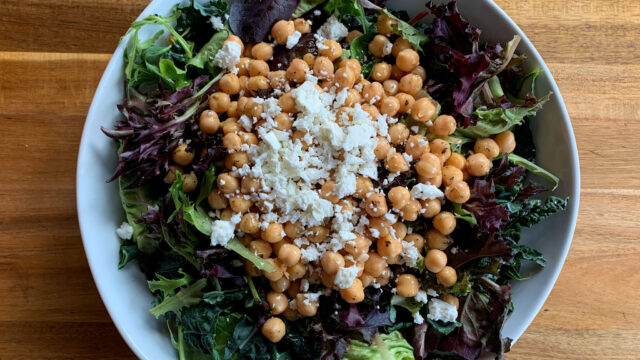 Greek Salad with Marinated Chicken and Chickpeas