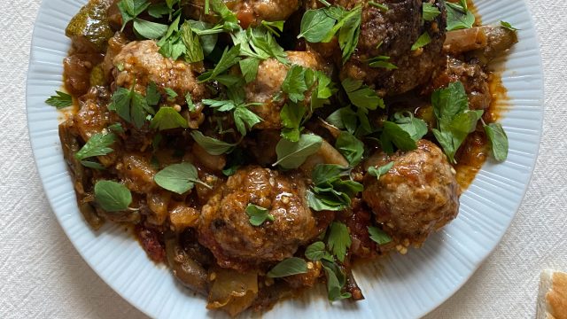 Spiced Lamb Meatball and Swiss Chard Stew